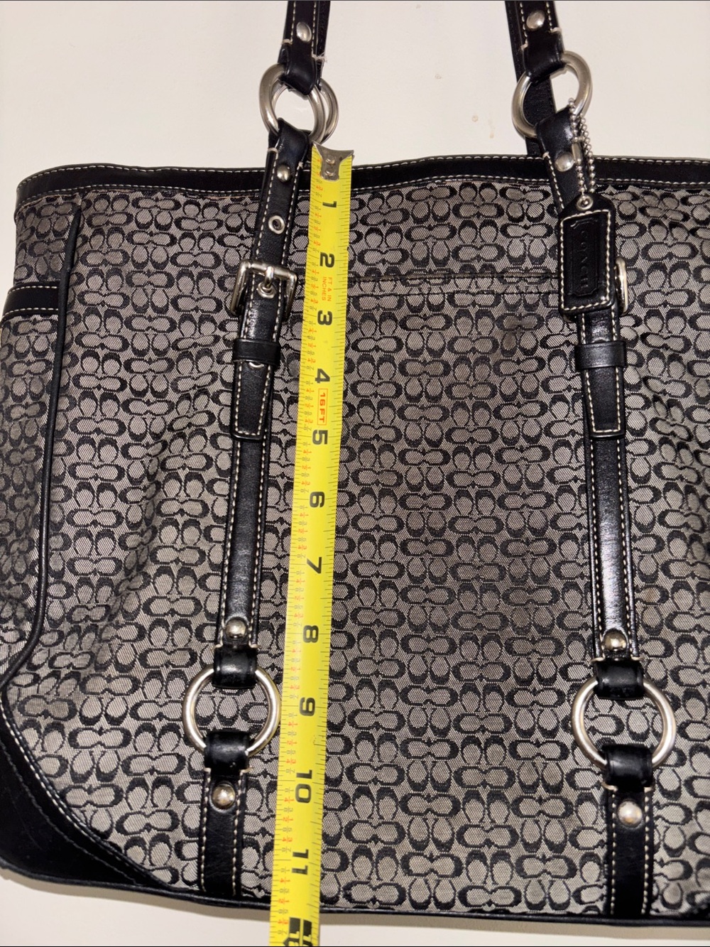 Coach Black and Gray Jacquard Tote with Leather Trim - Picture 5 of 7